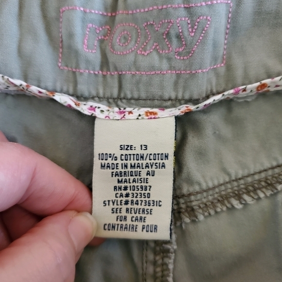 2102 * Roxy Capri Pants Olive Green Size Juniors 13 - Picture 3 of 9